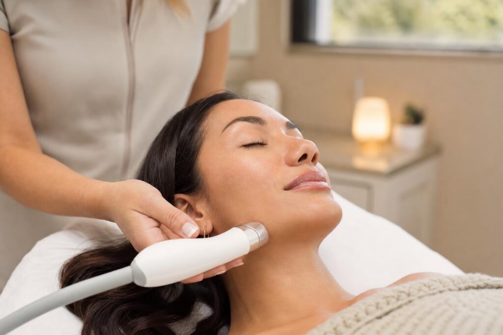 Accent Prime radiofrequency skin tightening facial along the jawline at MIYA Aesthetics & Wellness, Bellevue