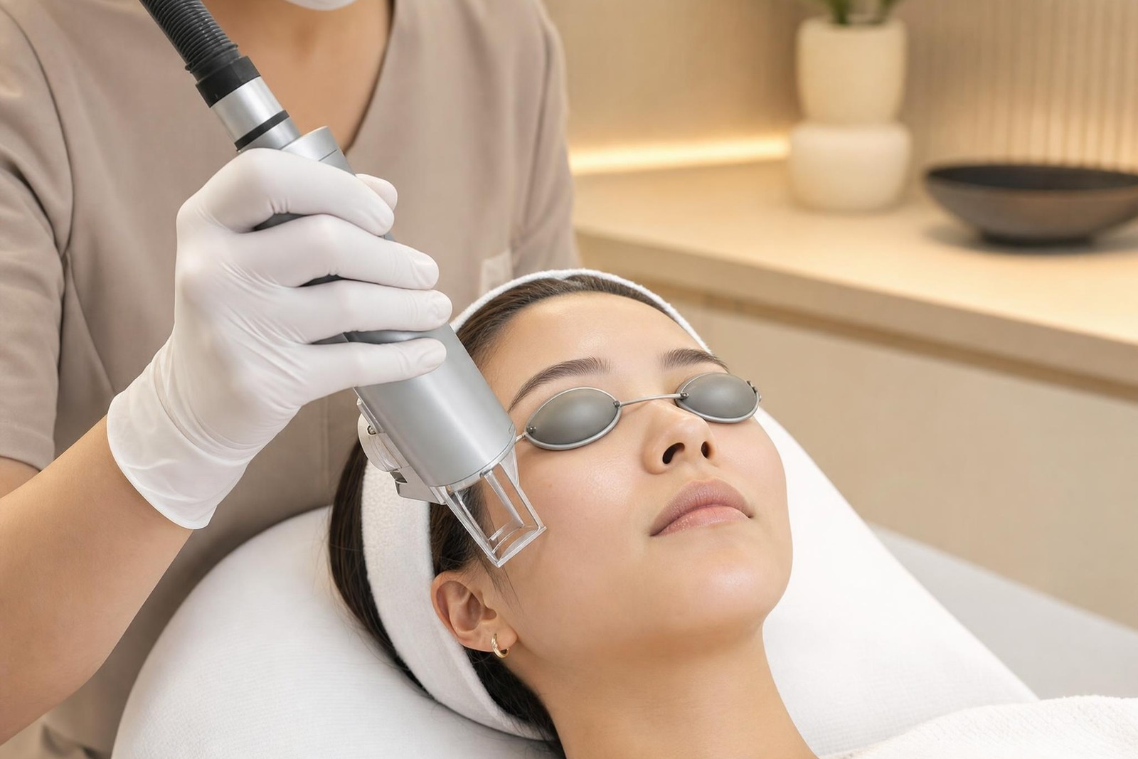 Fractional erbium laser skin resurfacing with protective eyewear at a med spa